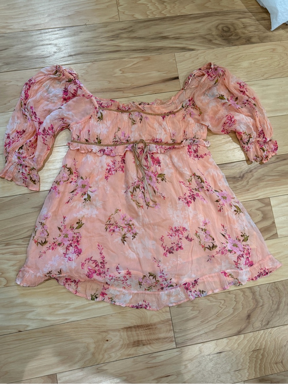 Free People Marney Mini Dress Peach Combo Floral Babydoll Boho Size Large - Picture 2 of 10